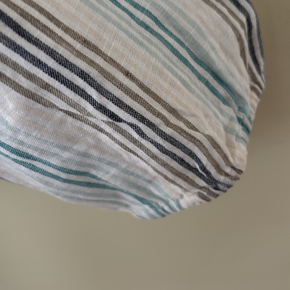 J. Jill Love Linen Blouse White With Teal Stripes Scroll Pattern Size M - Picture 5 of 10